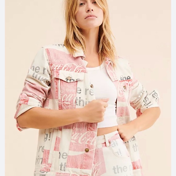 ROLLA'S Jackets & Blazers - Rolla's Free People Coca-Cola Denim Jacket size small Metalic Silver